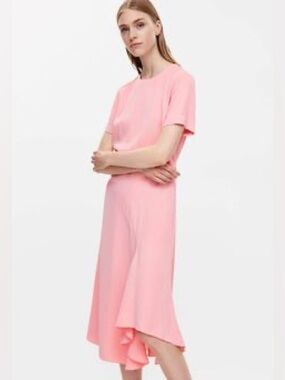 COS Pink Midi Dress Short Sleeve Back Zip Minimalist Size 6